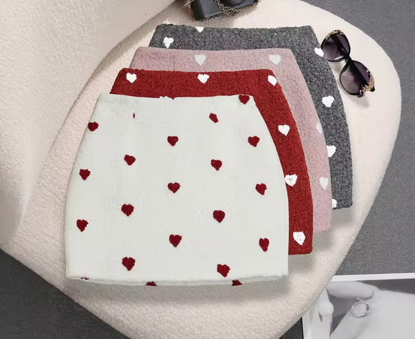 Women Sexy Fashion Furry Heart Patchwork Skirt