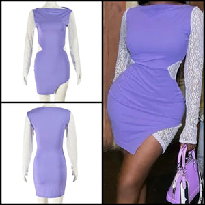 Women Sexy Lace Patchwork Full Sleeve Dress