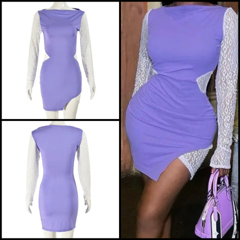Women Sexy Lace Patchwork Full Sleeve Dress