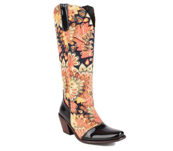 Women Fashion Printed Knee High Western Boots