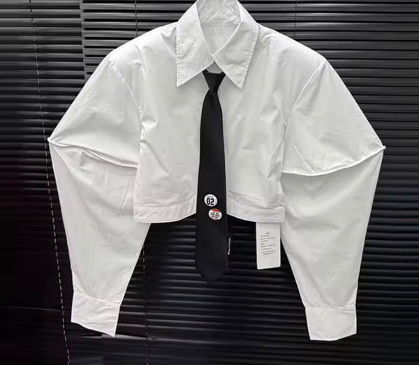 Women Fashion Black/White Tie Full Sleeve Crop Top