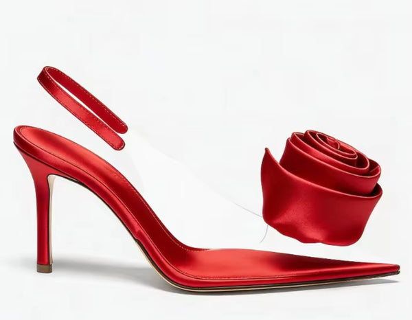Women Pointed Toe Color Floral Fashion Transparent High Heels