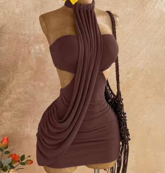 Women Sexy Halter Sleeveless Ruched Short Dress