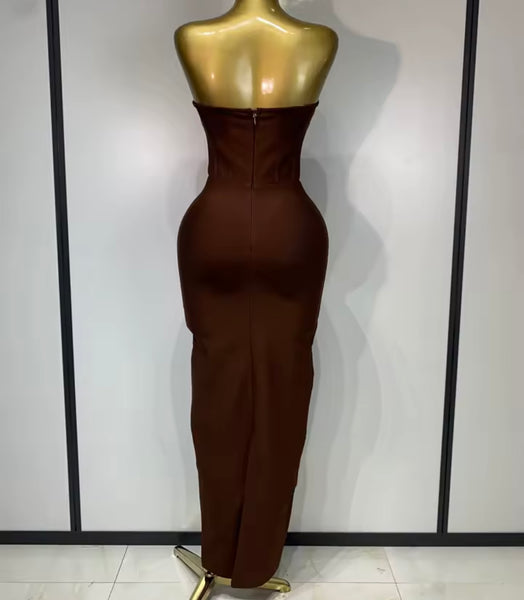 Women Sexy Crystal Shawl Strapless Maxi Dress