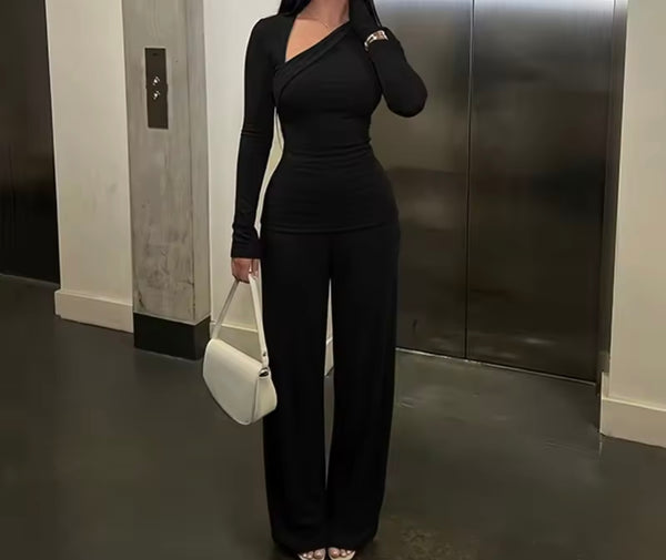 Women Slant Full Sleeve Fashion Two Piece Pant Set