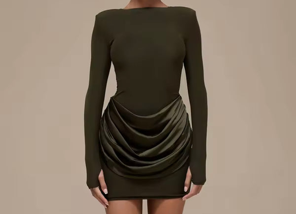 Women Sexy Full Sleeve Draped Wrap Around Dress