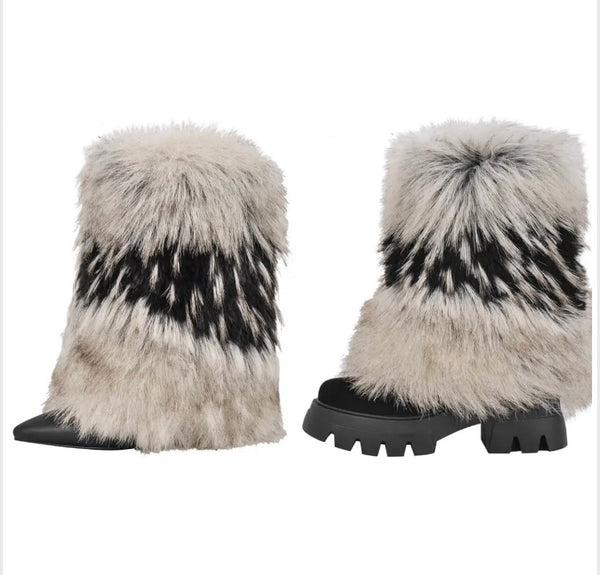 Women Fashion Pointed/Round Toe Faux Fur Boots