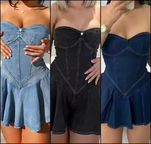Women Sexy Strapless Denim Dress