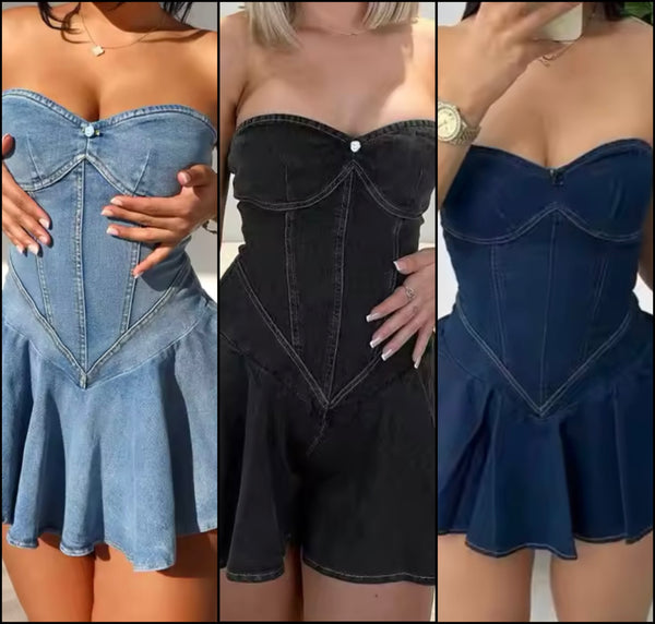 Women Sexy Strapless Denim Dress