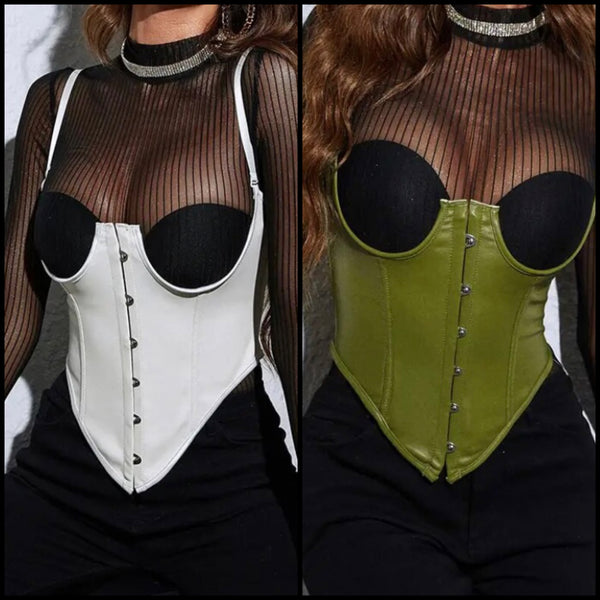 Women Sexy Fashion Faux Leather Corset Top