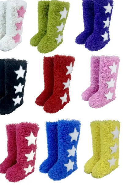 Women Fluffy Fashion Star Print Faux Fur Boots