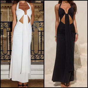 Women Sexy Sleeveless Cut Out Tassel Maxi Dress