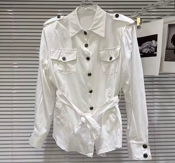 Women Button Up Full Sleeve Two Piece Fashion Chain Denim Short Set