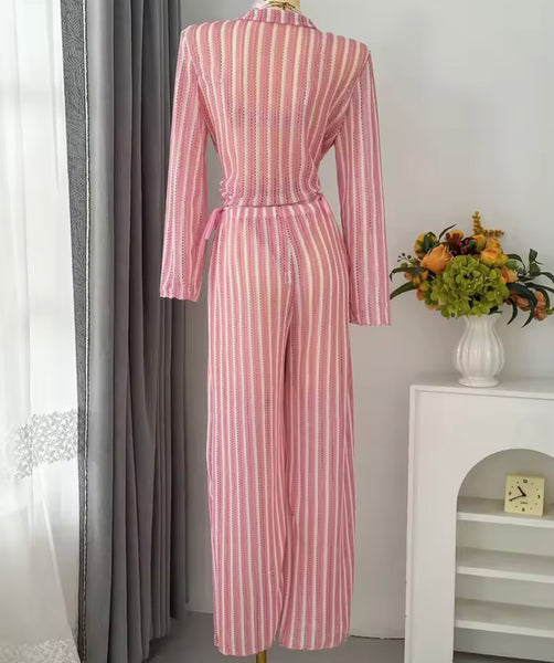 Women Sexy Color Striped Bikini Cover Up Set