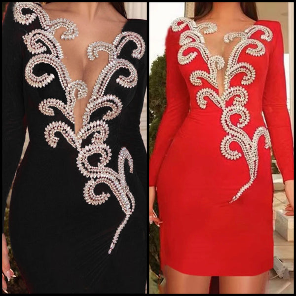 Women Sexy Full Sleeve Bling Patchwork Dress