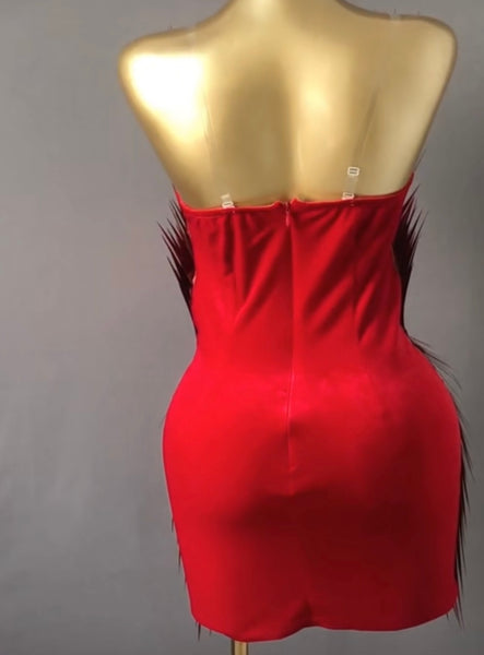 Women Red Strapless Sexy Mirror Dress