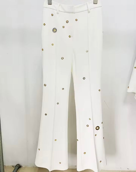 Women Rivet Full Sleeve Fashion Blazer Two Piece Pant Set