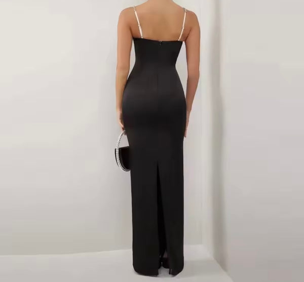 Women Sexy Rhinestone Color Patchwork Sleeveless Maxi Dress