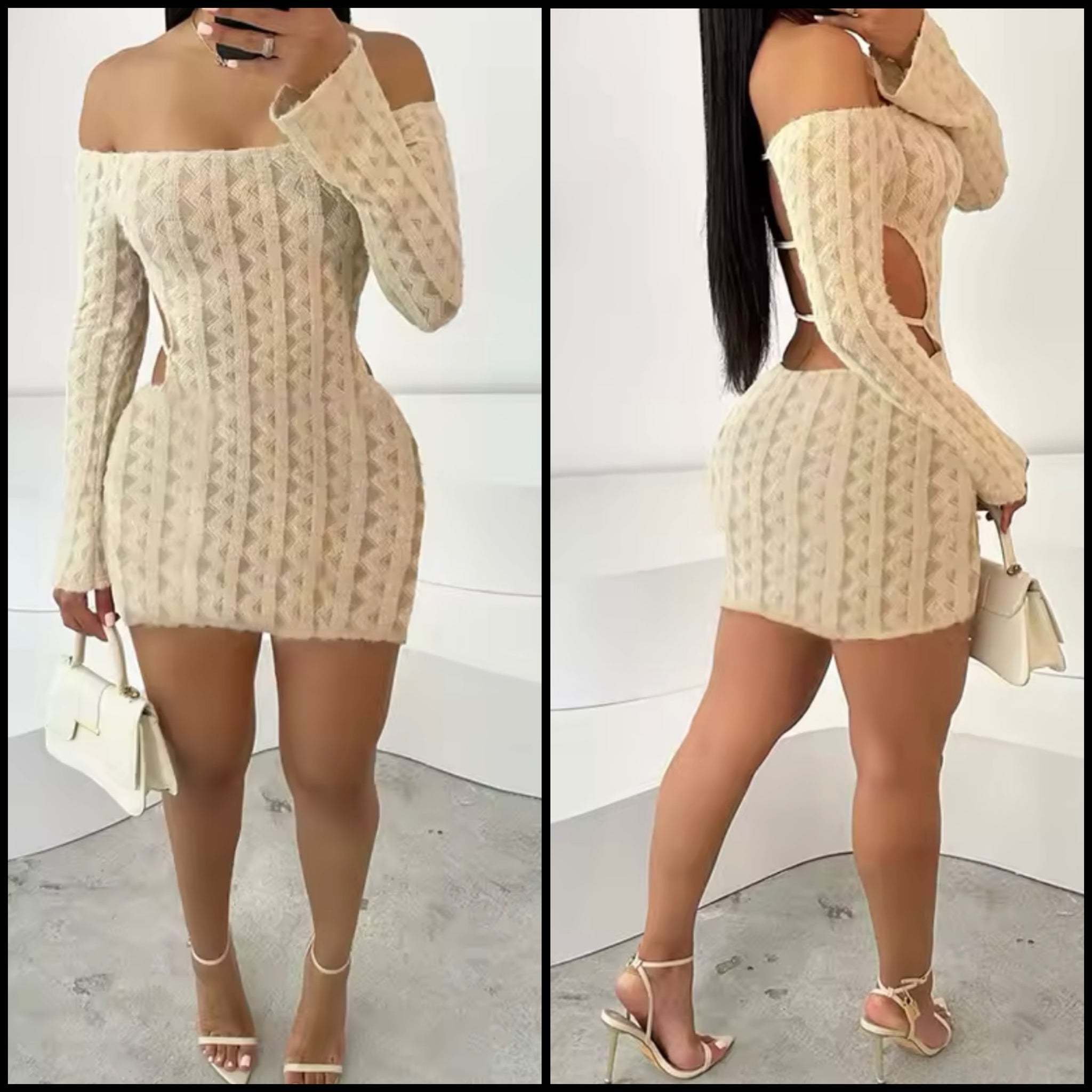 Women Sexy Open Back Full Sleeve Dress