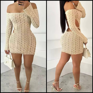Women Sexy Open Back Full Sleeve Dress