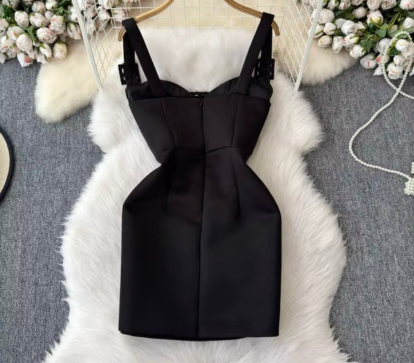 Women Black Bling Rhinestone Sleeveless Sexy Dress