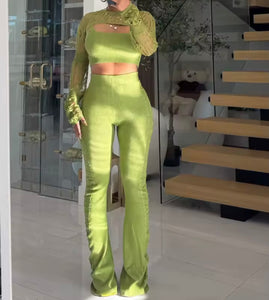Women Color Knitted Fashion Three Piece Pant Set