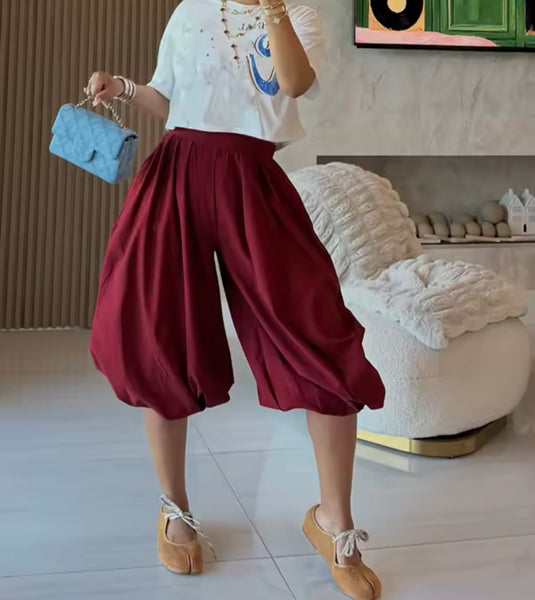 Women Color Fashion Loose Fit Capri Pants