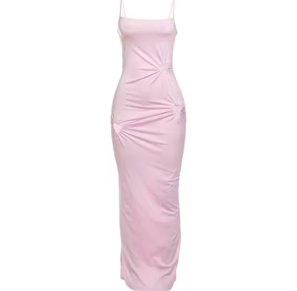 Women Sexy Sleeveless Solid Color Cut Out Heart Maxi Dress