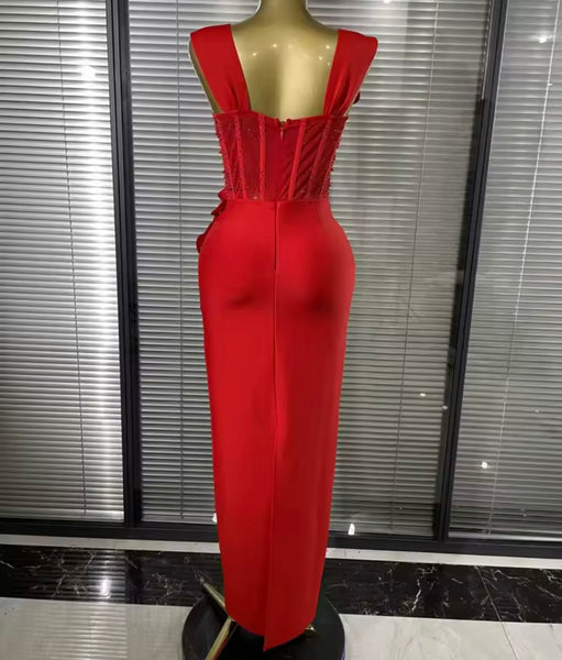 Women Sexy Sleeveless Beaded Floral Maxi Dress