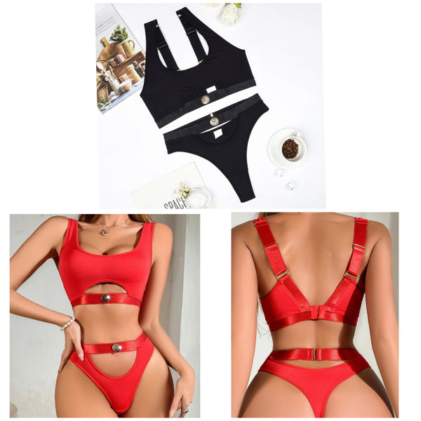 Women Sexy Cut Out Solid Color Lingerie Set