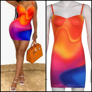 Women Sexy Sleeveless Tie Dye Dress