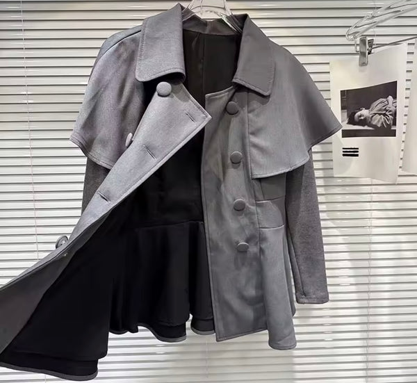 Women Ruffled Button Up Blazer Fashion Two Piece Skirt Set