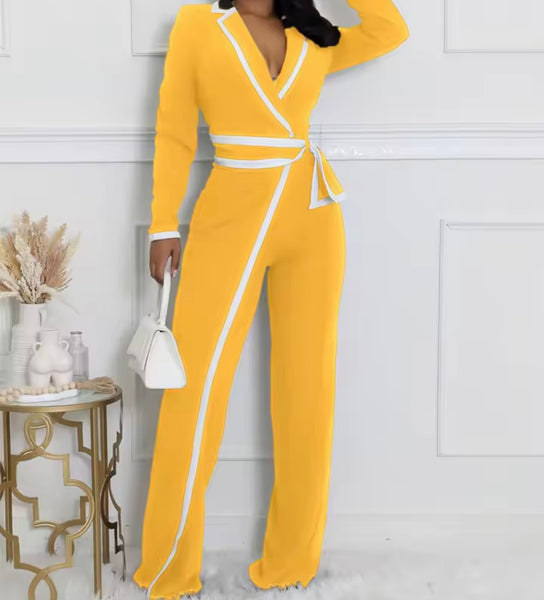 Women Fashion V-Neck Striped Full Sleeve Jumpsuit