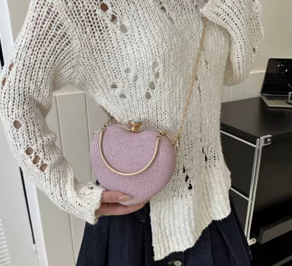 Women Fashion Heart Shape Chain Handbag Purse