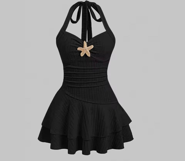 Women Sexy Halter Sleeveless Starfish Ruffle Dress
