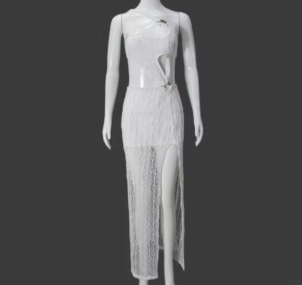Women Sexy Sleeveless White Cut Out Side Split Maxi Dress