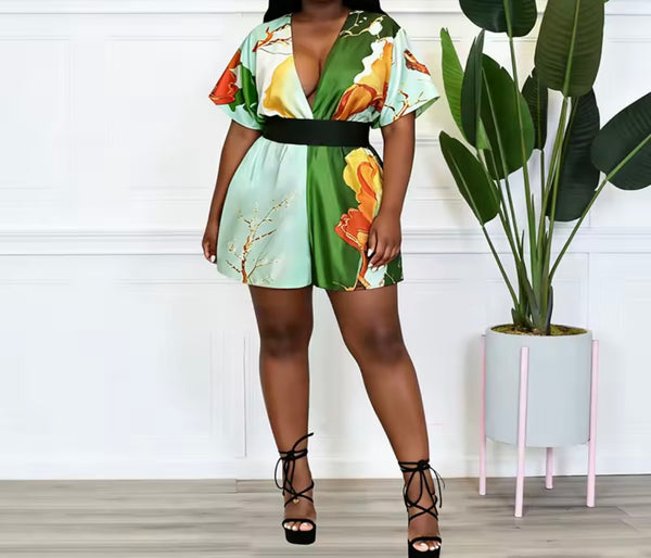 Women Multicolored Print Short Sleeve Fashion Romper