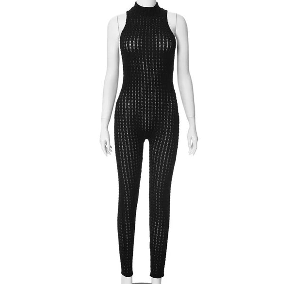 Women Black Sexy Sleeveless See Through Fashion Jumpsuit