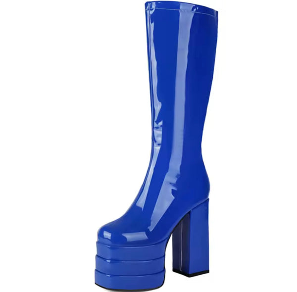 Women Color Platform Patent Leather Fashion High Heel Boots