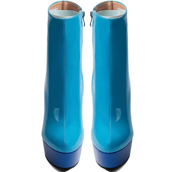 Women Fashion Blue Color Patchwork Platform Ankle Boots