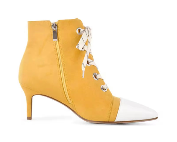 Women Fashion Pointed Toe Color Patchwork Tie Up Ankle Boots