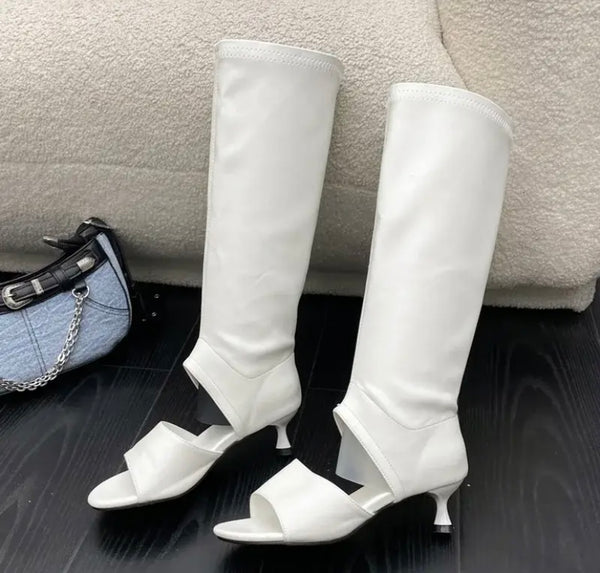 Women Open Toe Fashion Faux Leather Knee High Boots