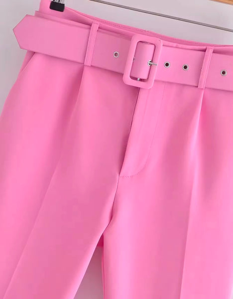 Women Fashion Pink Full Sleeve Blazer Two Piece Pant Set