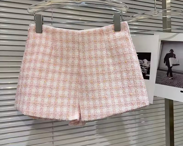 Women Collar Button Up Plaid Two Piece Fashion Short Set