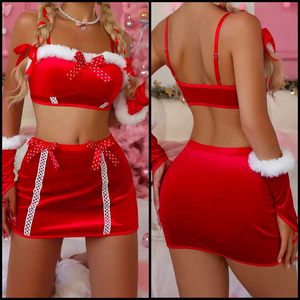 Women Sexy Christmas Velour Lingerie Set