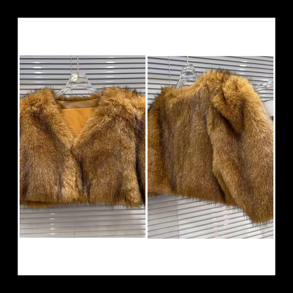 Women Color Fashion Faux Fur Crop Jacket