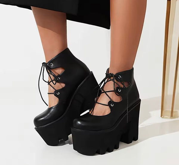 Women Fashion Color Lace Up Platform Shoes