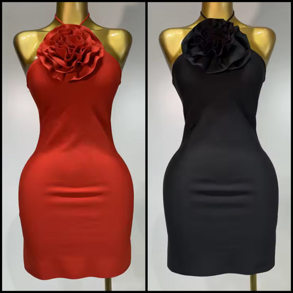 Women Sexy Halter Sleeveless 3D Floral Dress