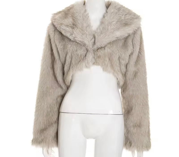 Women Sexy Fashion Faux Fur Crop Two Piece Short Set