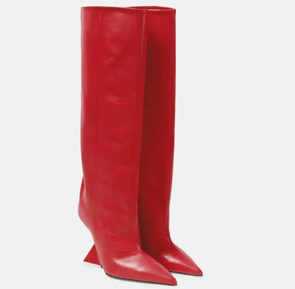 Women Pointed Toe Platform Fashion Faux Leather Knee High Boots